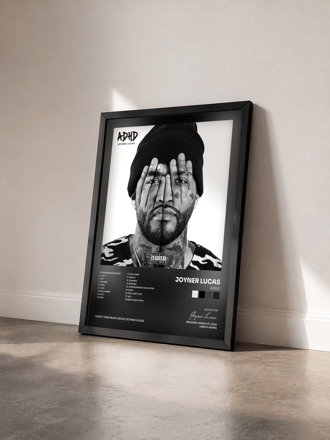 #noir Tableau de l'album ADHD de Joyner Lucas vu de trois quarts, cadre noir