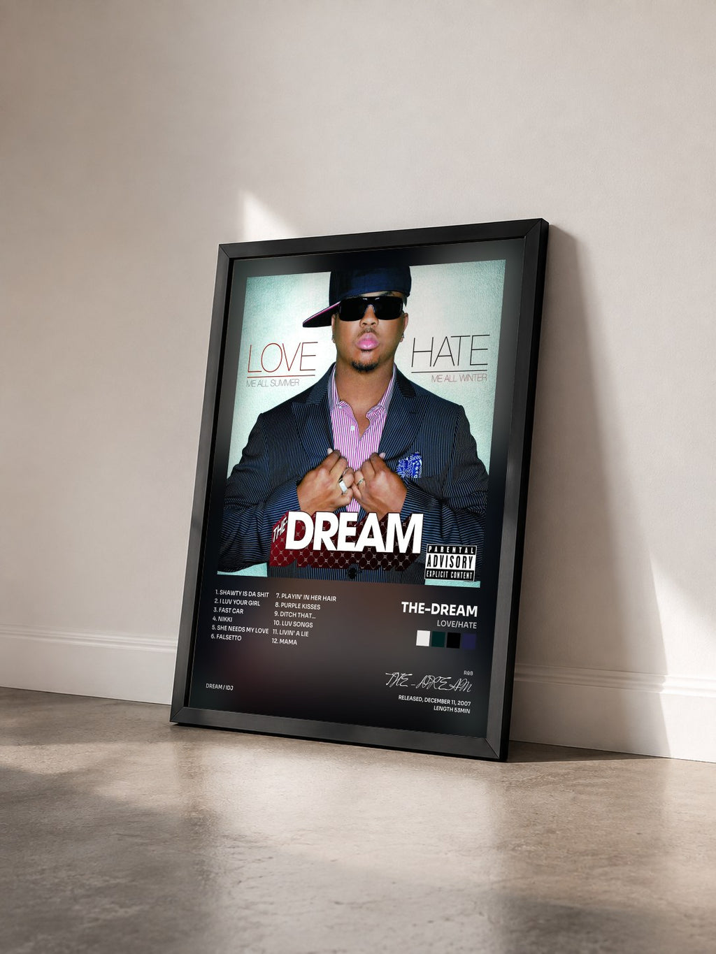 #noir Tableau de l'album Love/Hate de THE-DREAM vu de trois quarts, cadre noir
