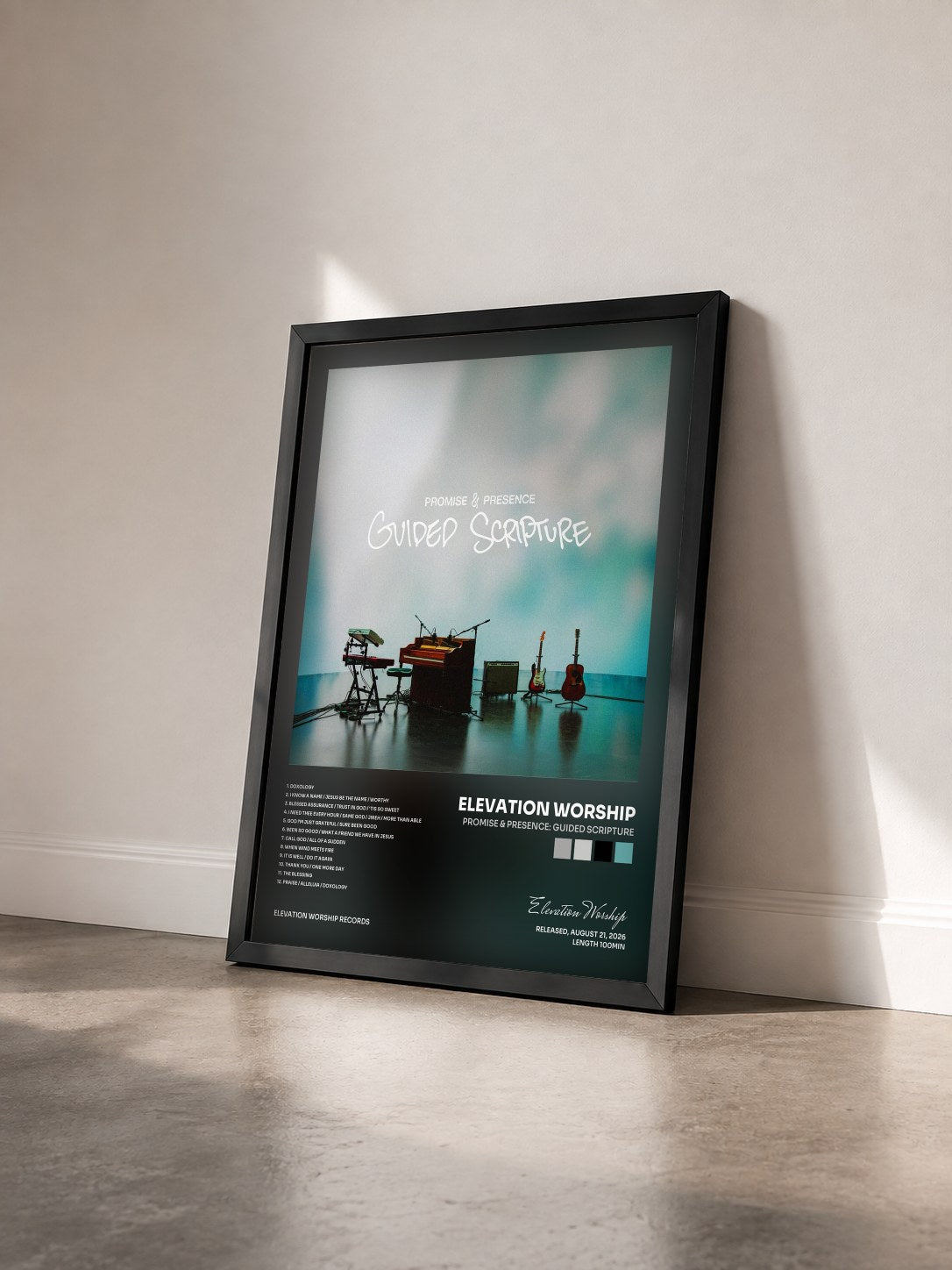 #noir Tableau de l'album Promise & Presence: Guided Scripture de Elevation Worship vu de trois quarts, cadre noir