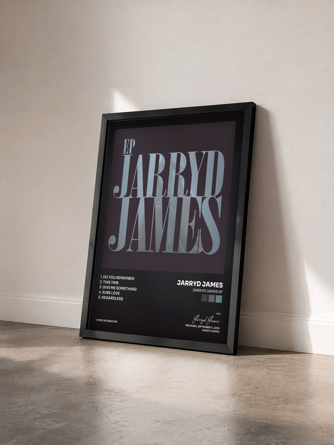#noir Tableau de l'album Jarryd James EP de Jarryd James vu de trois quarts, cadre noir