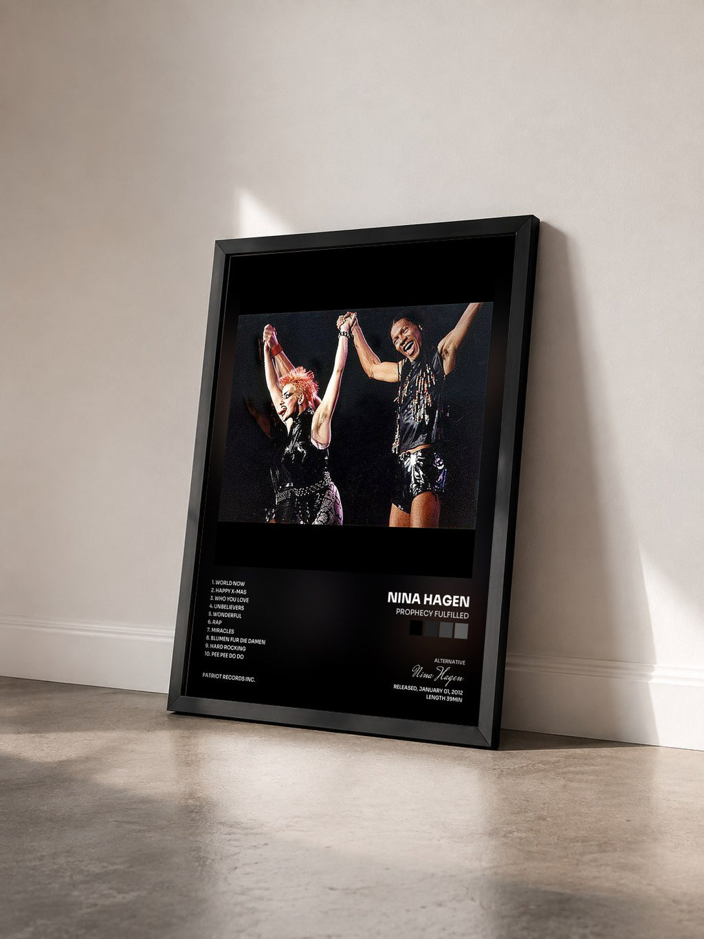 #noir Tableau de l'album Prophecy Fulfilled de Nina Hagen vu de trois quarts, cadre noir
