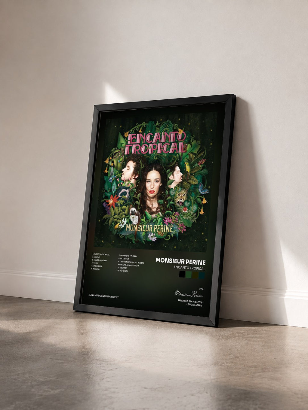 #noir Tableau de l'album Encanto Tropical de Monsieur Perine vu de trois quarts, cadre noir