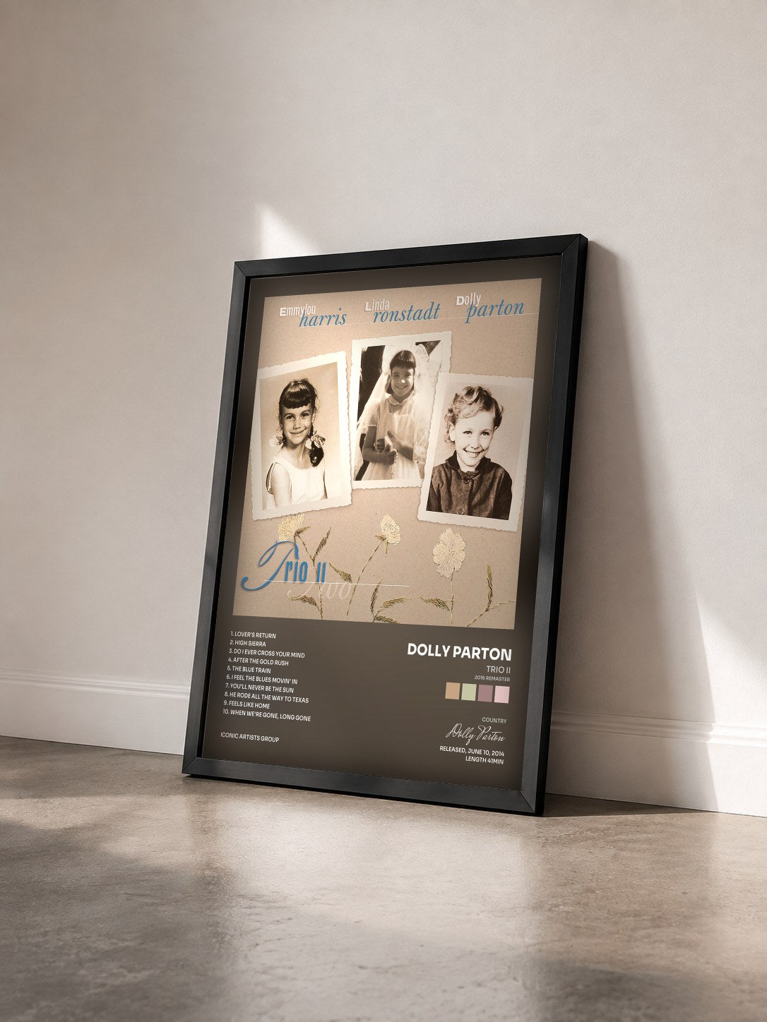 #noir Tableau de l'album Trio II (2016 Remaster) de Dolly Parton vu de trois quarts, cadre noir