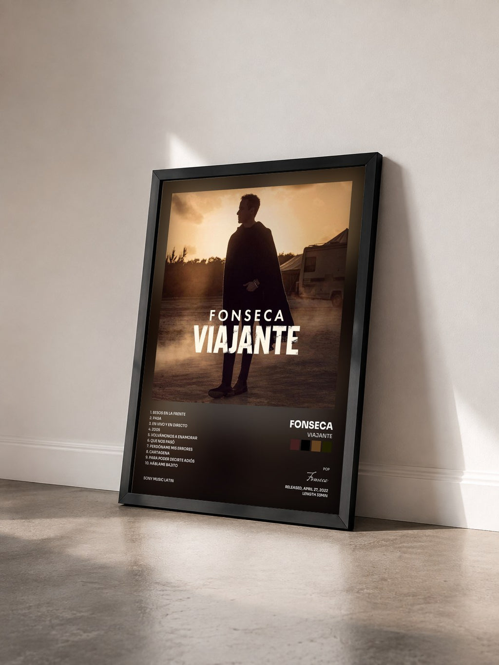 #noir Tableau de l'album VIAJANTE de Fonseca vu de trois quarts, cadre noir