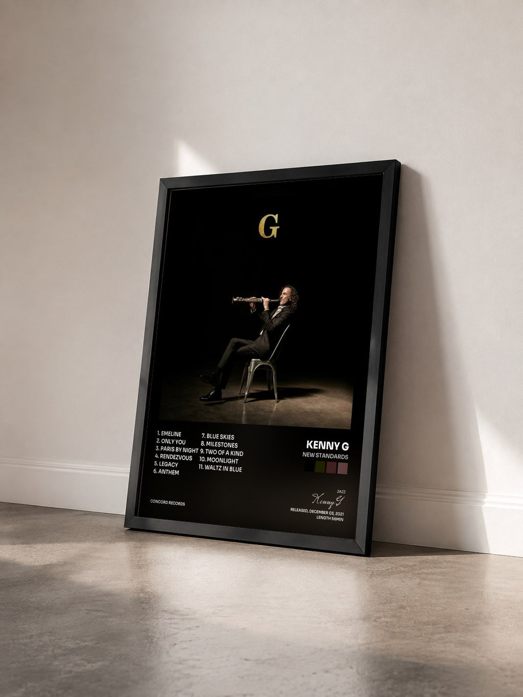 #noir Tableau de l'album New Standards de Kenny G vu de trois quarts, cadre noir