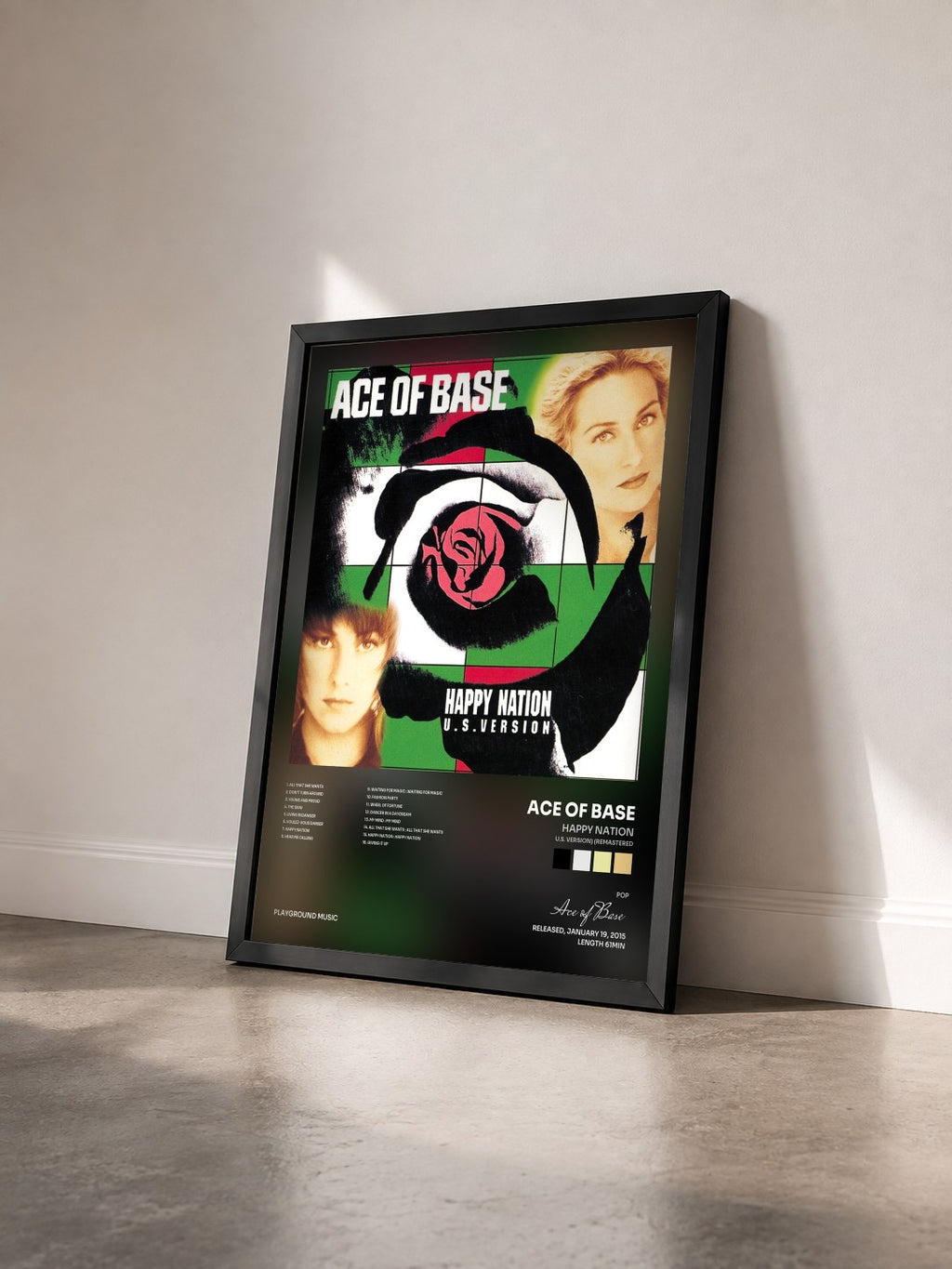 #noir Tableau de l'album Happy Nation (U.S. Version) (Remastered) de Ace of Base vu de trois quarts, cadre noir