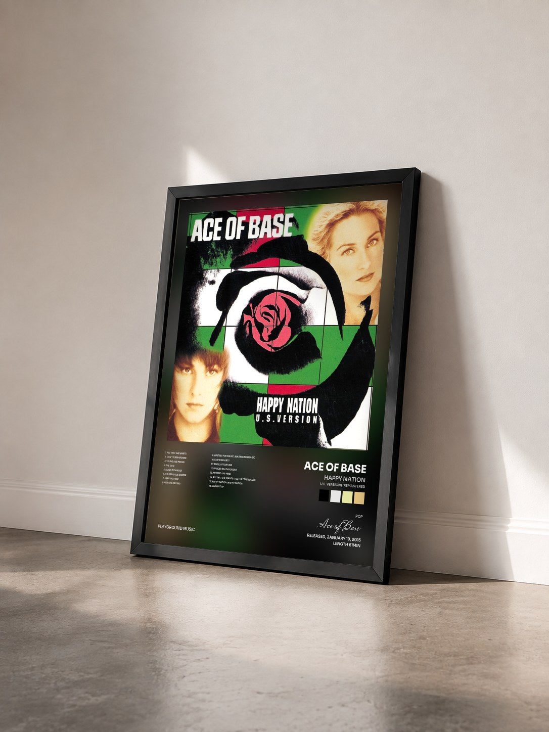 #noir Tableau de l'album Happy Nation (U.S. Version) (Remastered) de Ace of Base vu de trois quarts, cadre noir