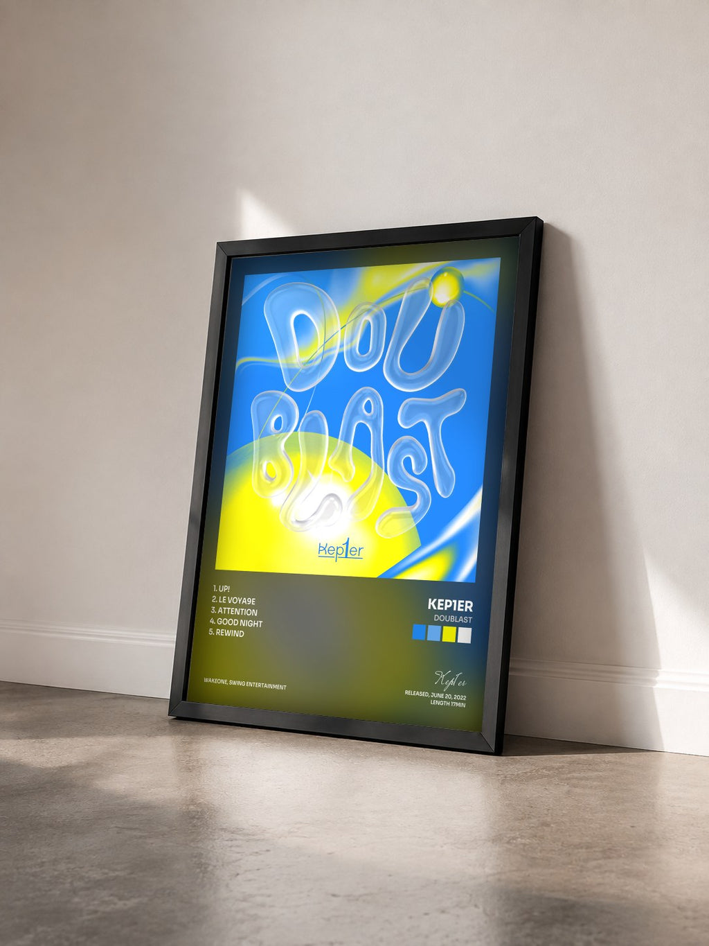 #noir Tableau de l'album DOUBLAST de Kep1er vu de trois quarts, cadre noir