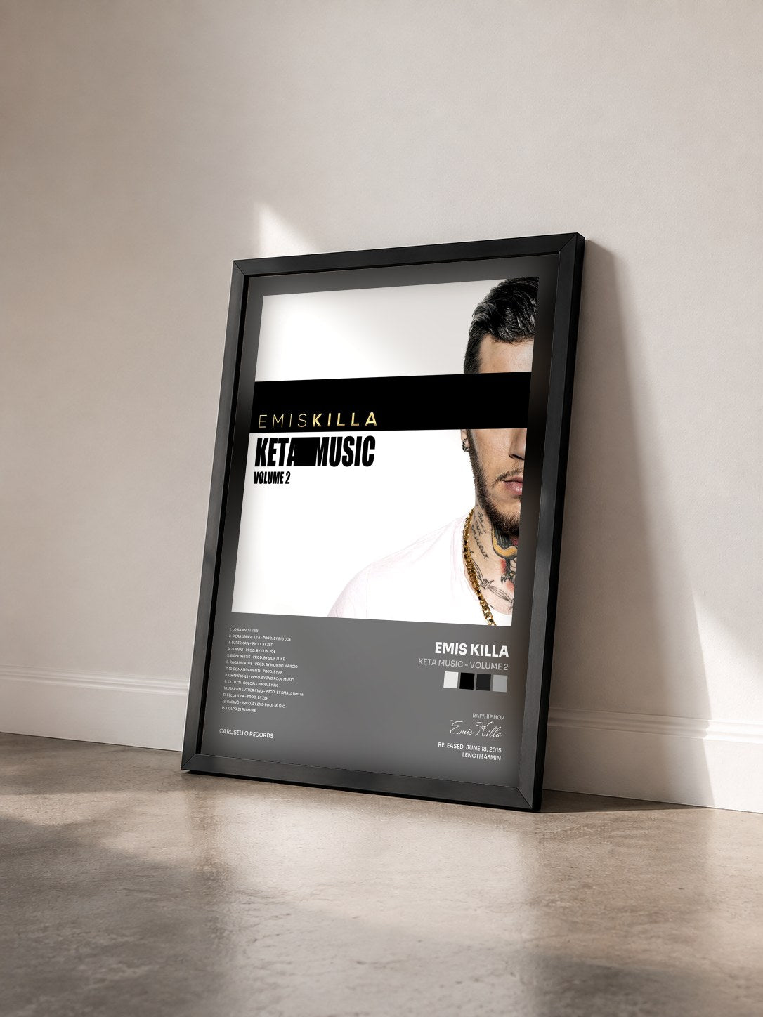 #noir Tableau de l'album Keta Music - Volume 2 de Emis Killa vu de trois quarts, cadre noir