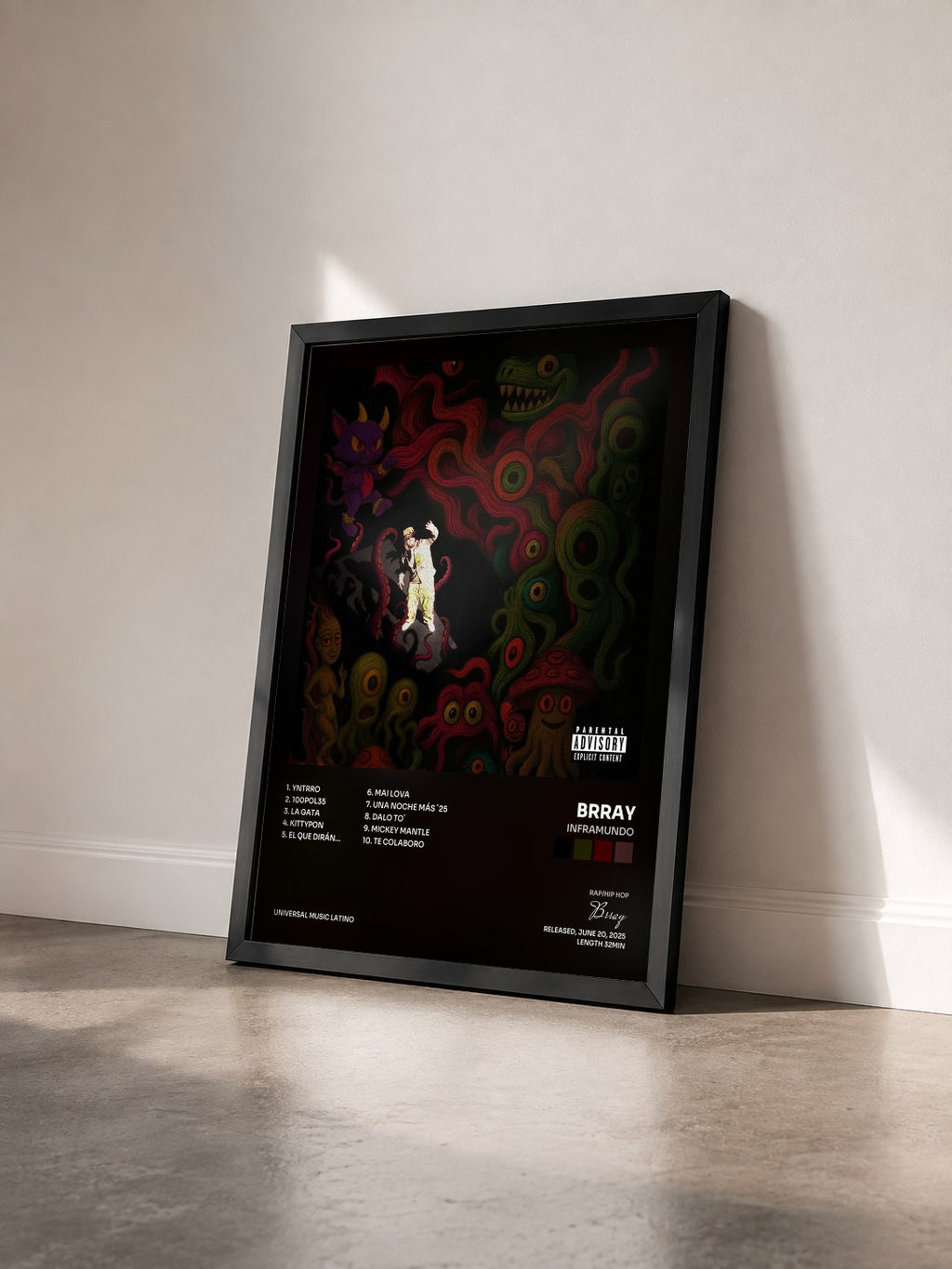 #noir Tableau de l'album Inframundo de Brray vu de trois quarts, cadre noir