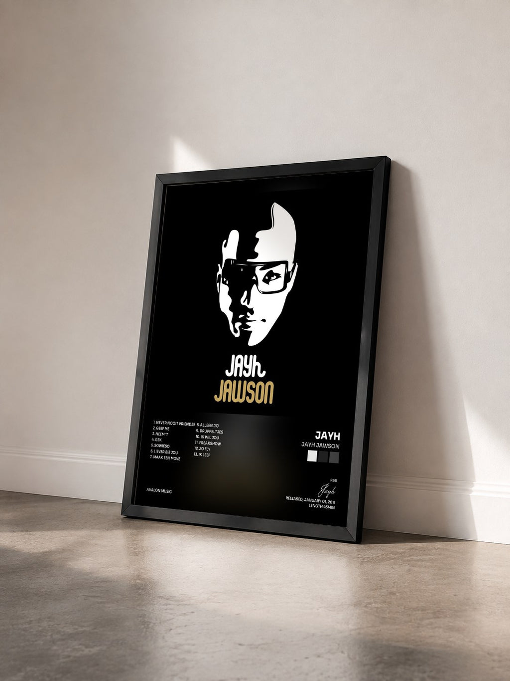#noir Tableau de l'album Jayh Jawson de Jayh vu de trois quarts, cadre noir