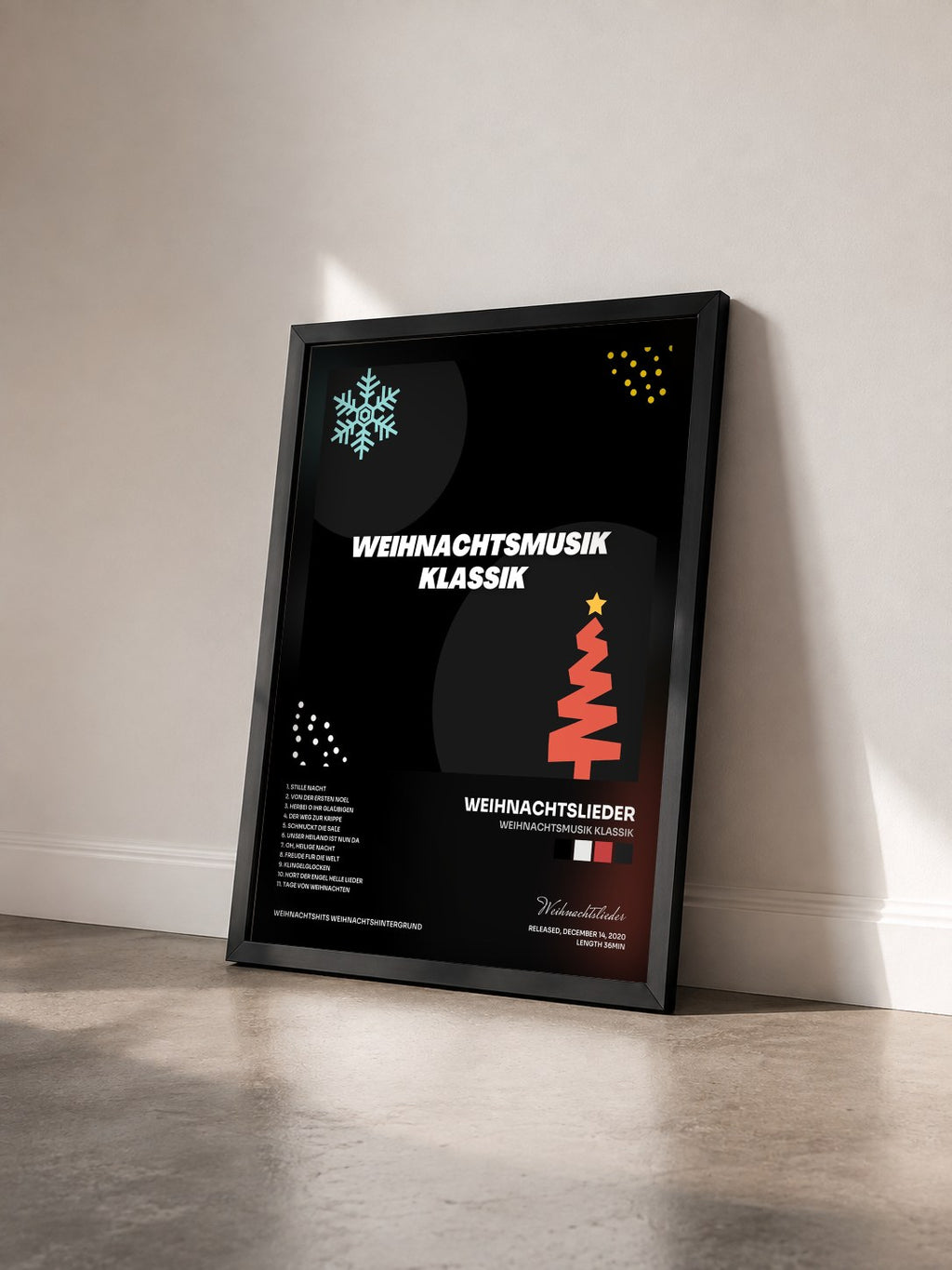 #noir Tableau de l'album Weihnachtsmusik Klassik de Weihnachtslieder vu de trois quarts, cadre noir