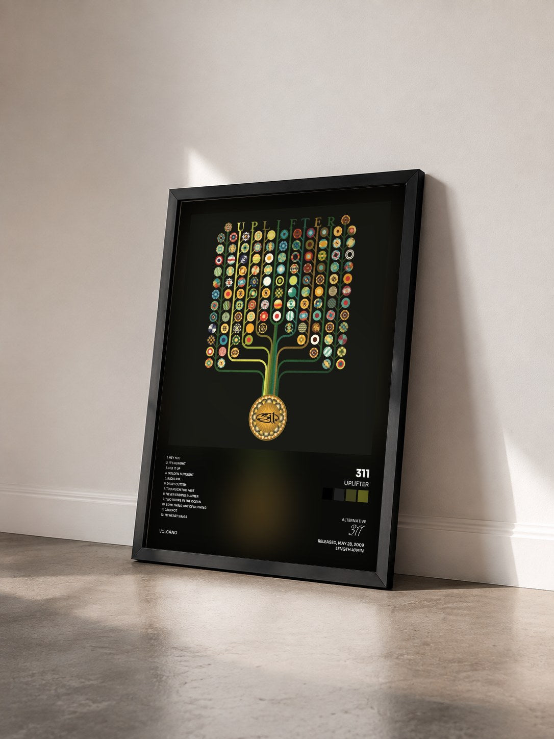 #noir Tableau de l'album Uplifter de 311 vu de trois quarts, cadre noir