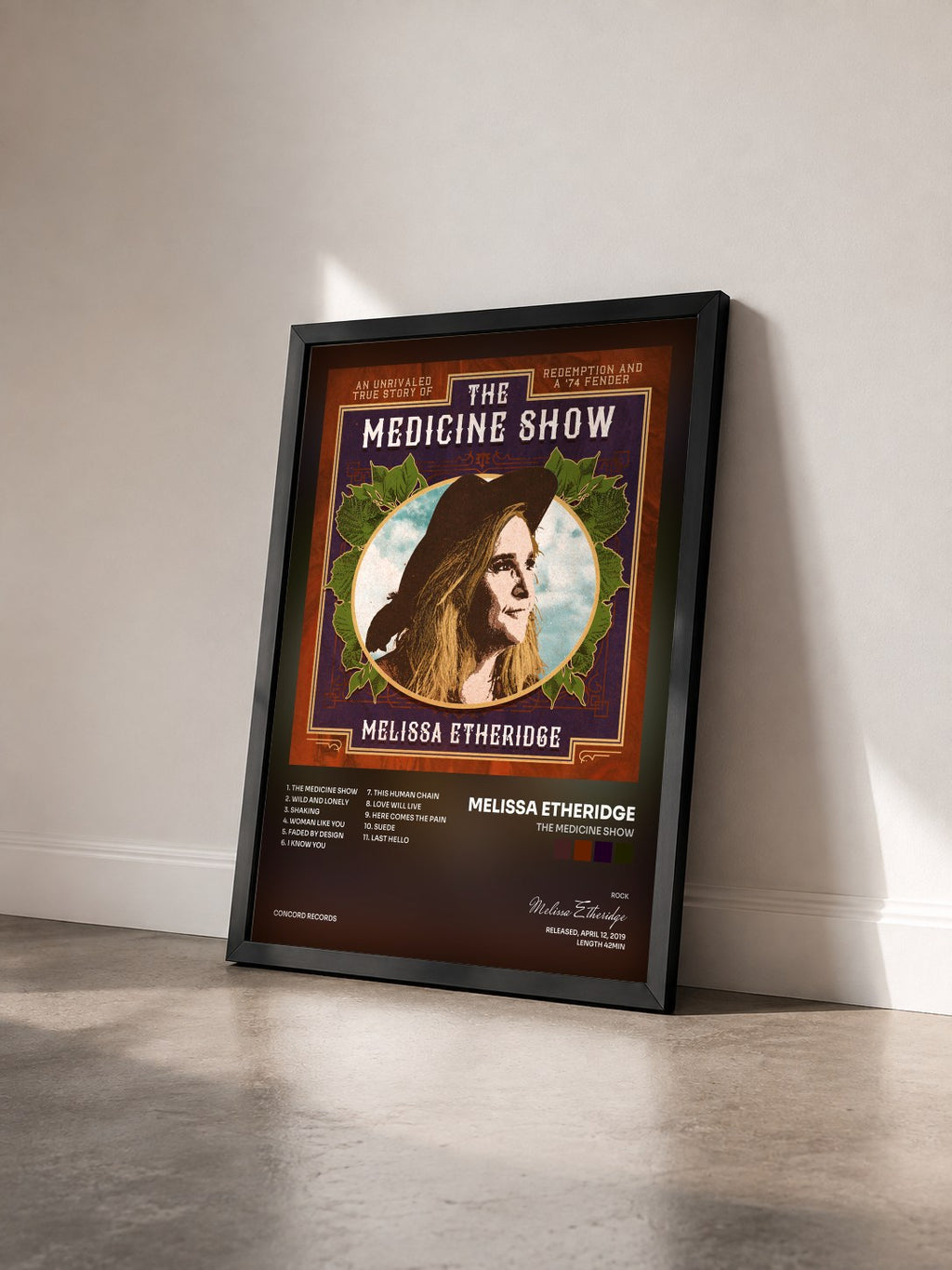 #noir Tableau de l'album The Medicine Show de Melissa Etheridge vu de trois quarts, cadre noir