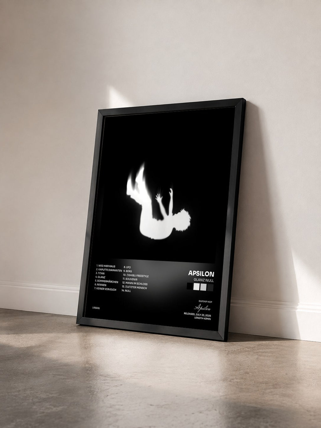 #noir Tableau de l'album Glanz Null de Apsilon vu de trois quarts, cadre noir