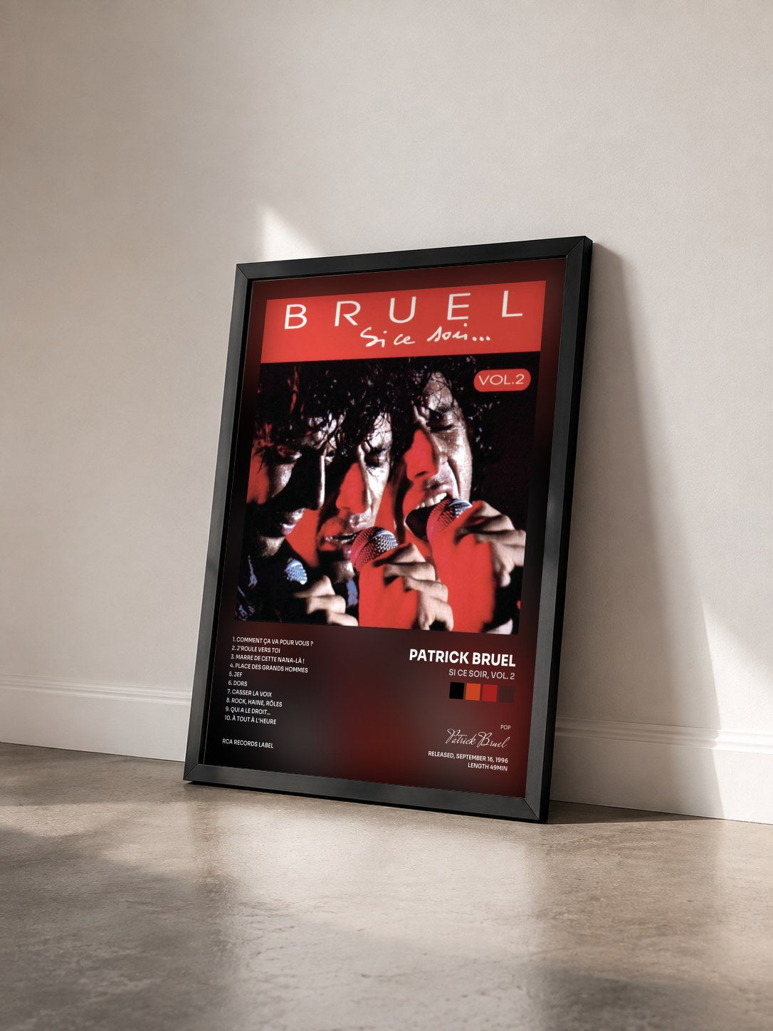 #noir Tableau de l'album Si ce soir, Vol. 2 de Patrick Bruel vu de trois quarts, cadre noir