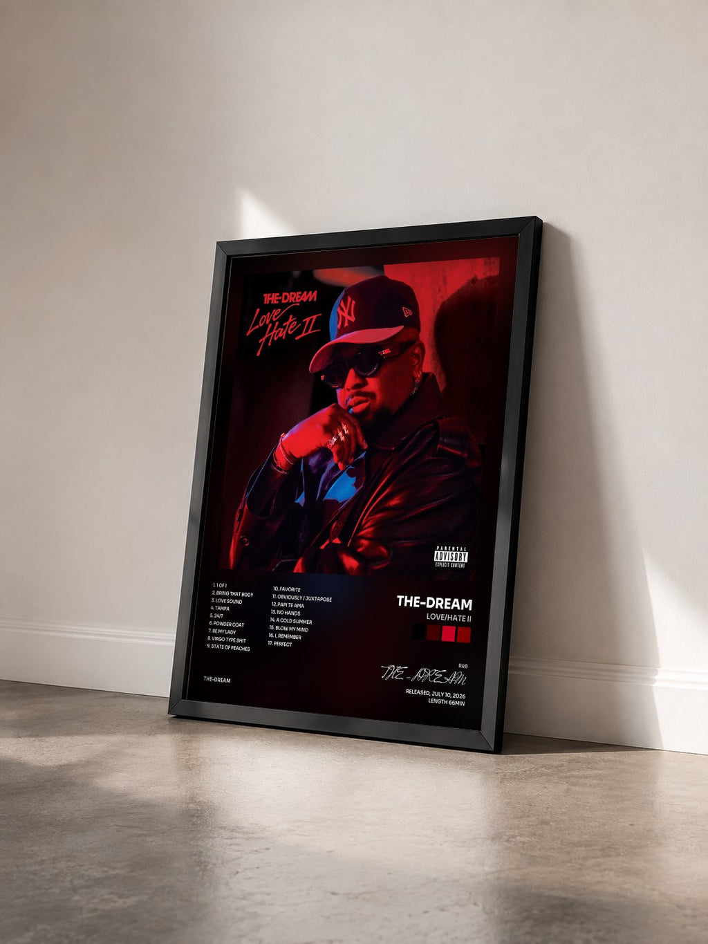 #noir Tableau de l'album Love/Hate II de THE-DREAM vu de trois quarts, cadre noir