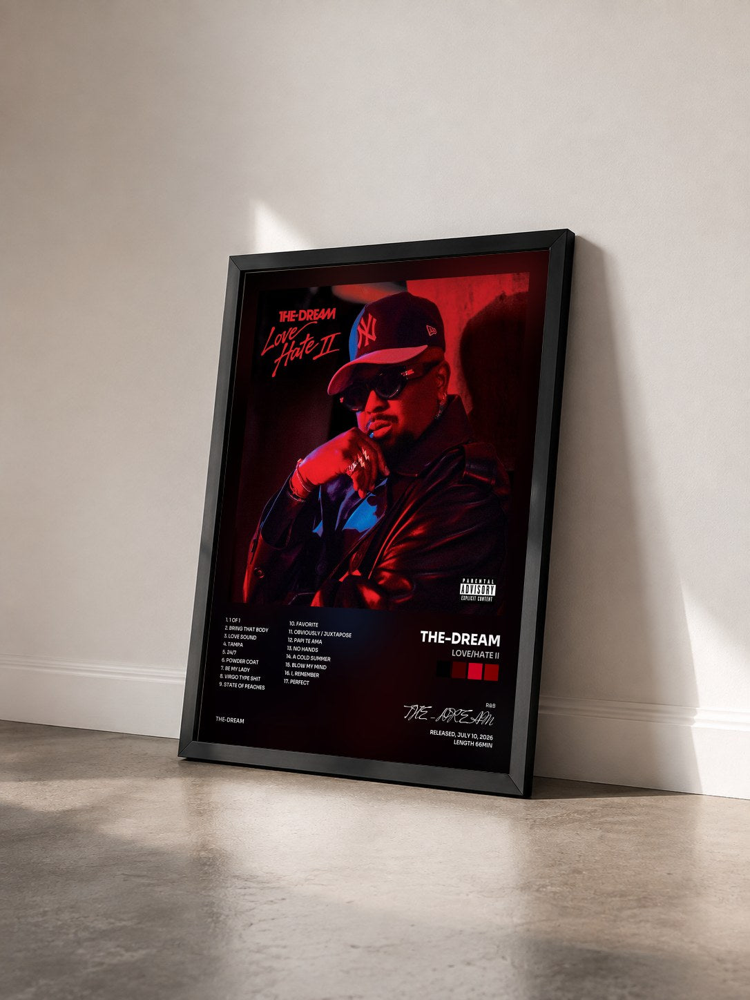 #noir Tableau de l'album Love/Hate II de THE-DREAM vu de trois quarts, cadre noir