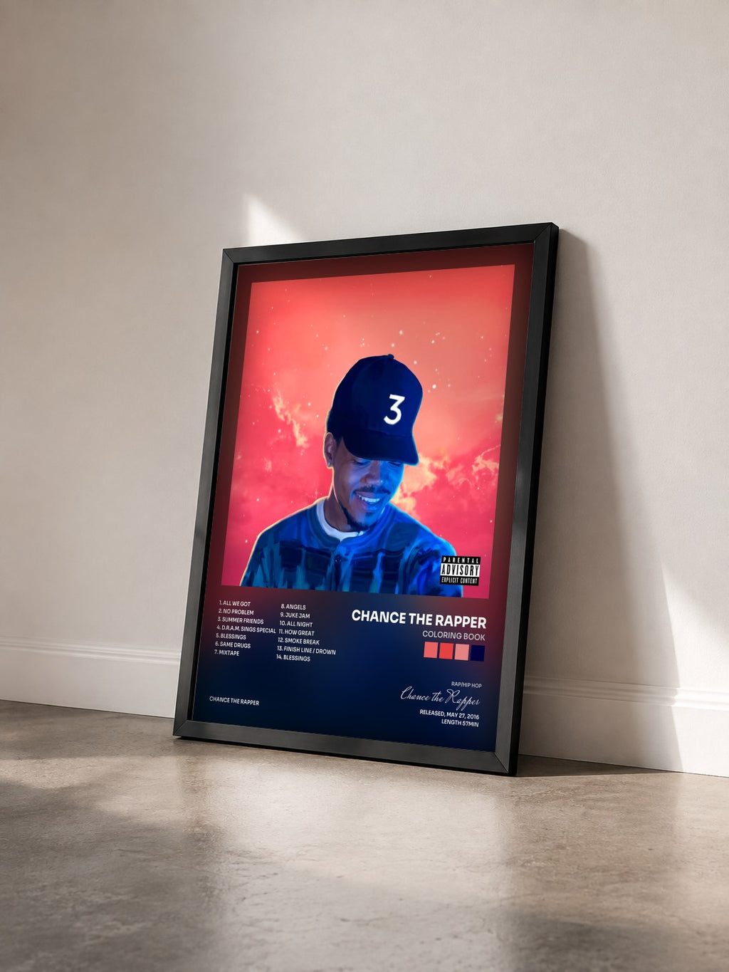 #noir Tableau de l'album Coloring Book de Chance the Rapper vu de trois quarts, cadre noir
