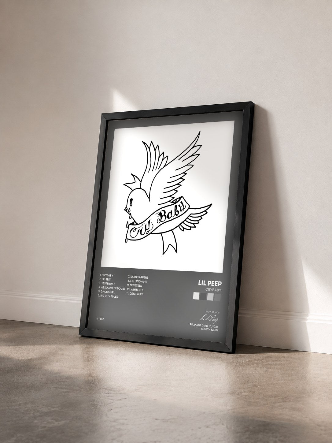 #noir Tableau de l'album crybaby de Lil Peep vu de trois quarts, cadre noir