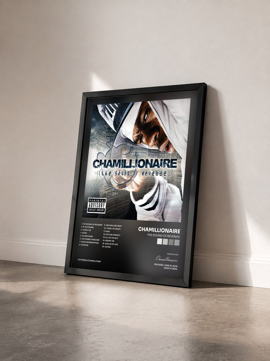#noir Tableau de l'album The Sound of Revenge de Chamillionaire vu de trois quarts, cadre noir