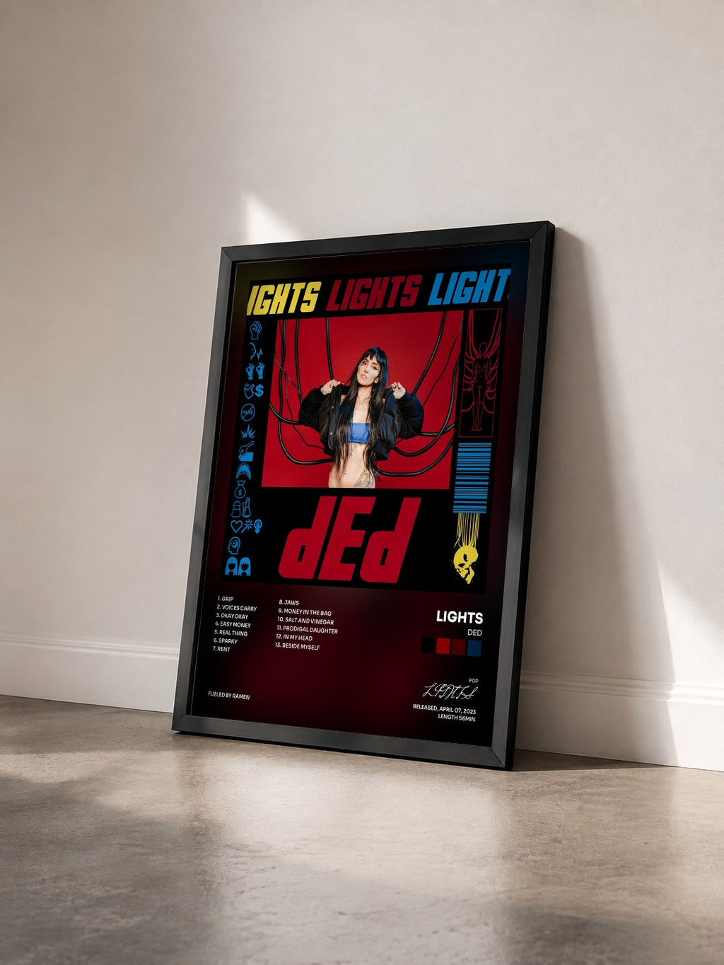 #noir Tableau de l'album dEd de LIGHTS vu de trois quarts, cadre noir