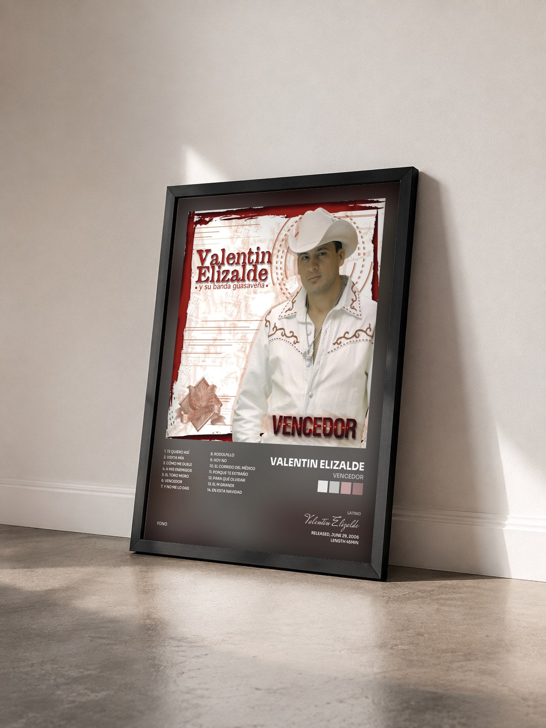 #noir Tableau de l'album Vencedor de Valentin Elizalde vu de trois quarts, cadre noir