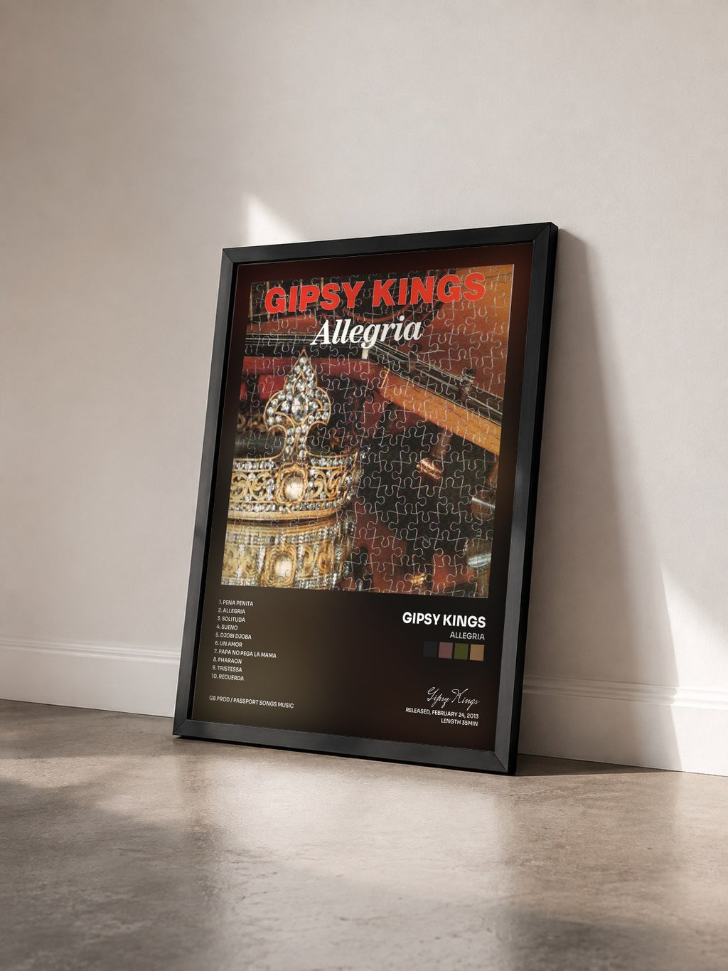 #noir Tableau de l'album Allegria de Gipsy Kings vu de trois quarts, cadre noir
