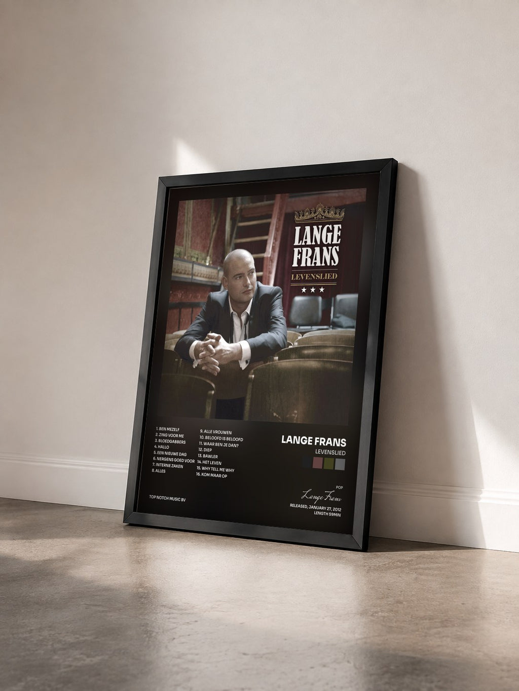 #noir Tableau de l'album Levenslied de Lange Frans vu de trois quarts, cadre noir