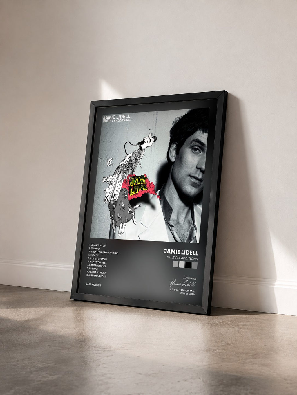 #noir Tableau de l'album Multiply Additions de Jamie Lidell vu de trois quarts, cadre noir