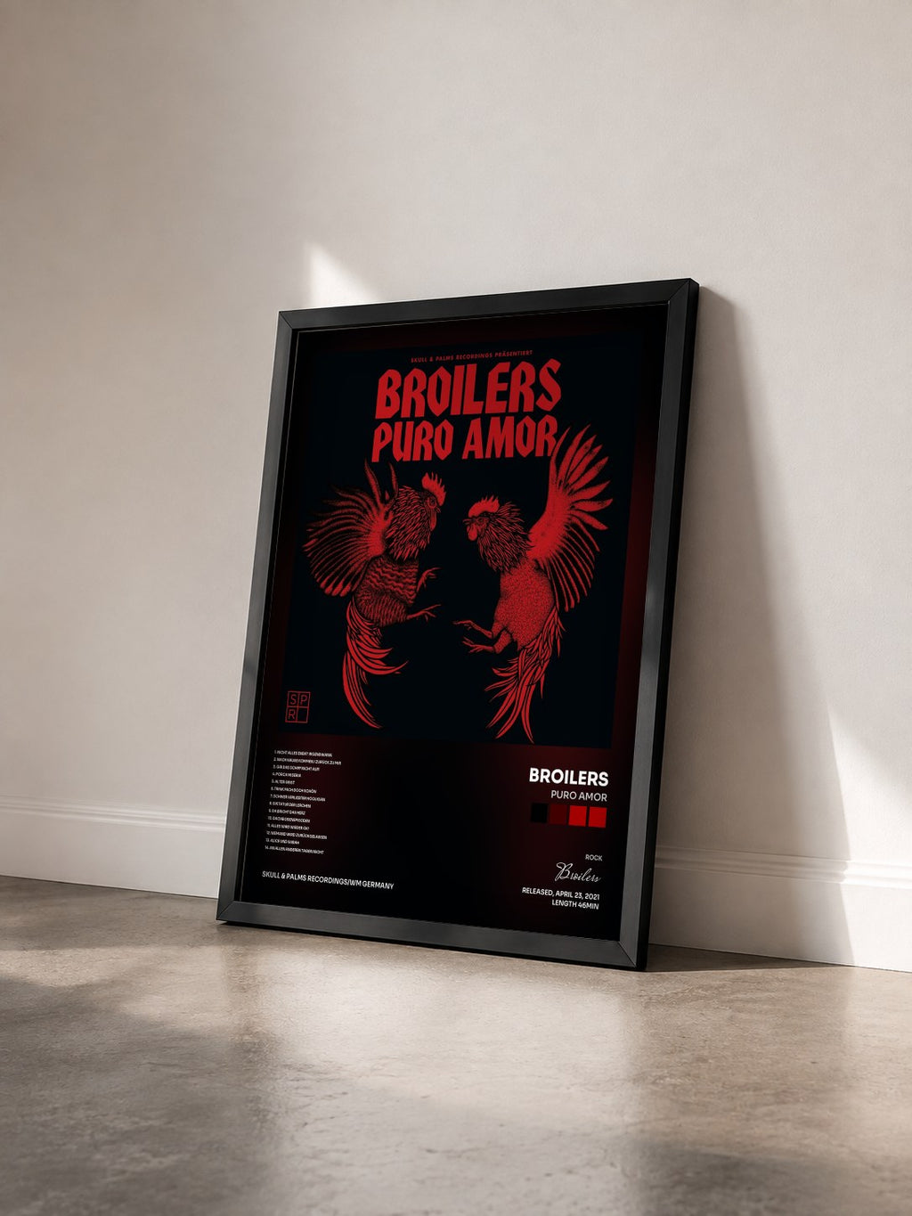 #noir Tableau de l'album Puro Amor de Broilers vu de trois quarts, cadre noir