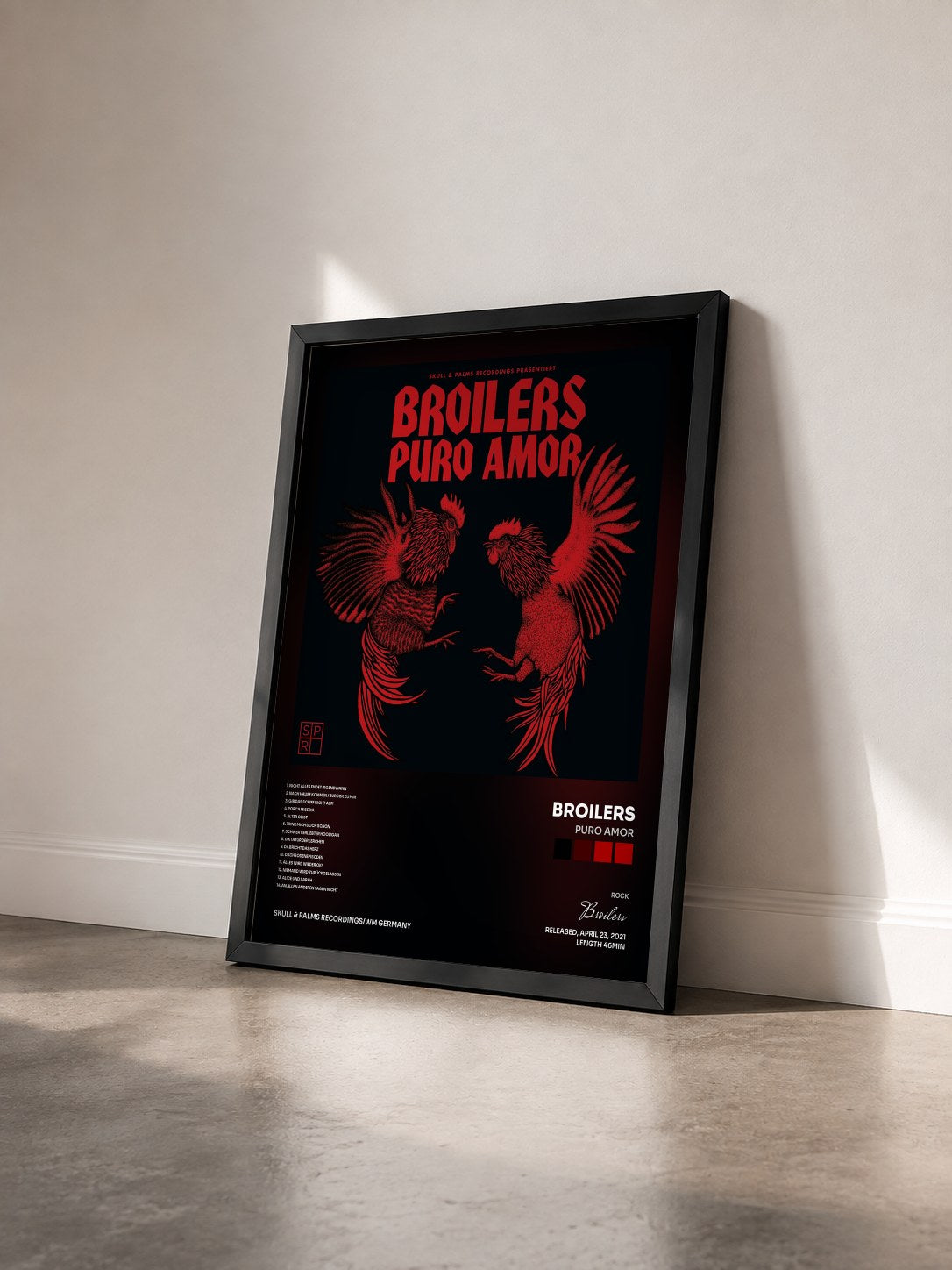 #noir Tableau de l'album Puro Amor de Broilers vu de trois quarts, cadre noir
