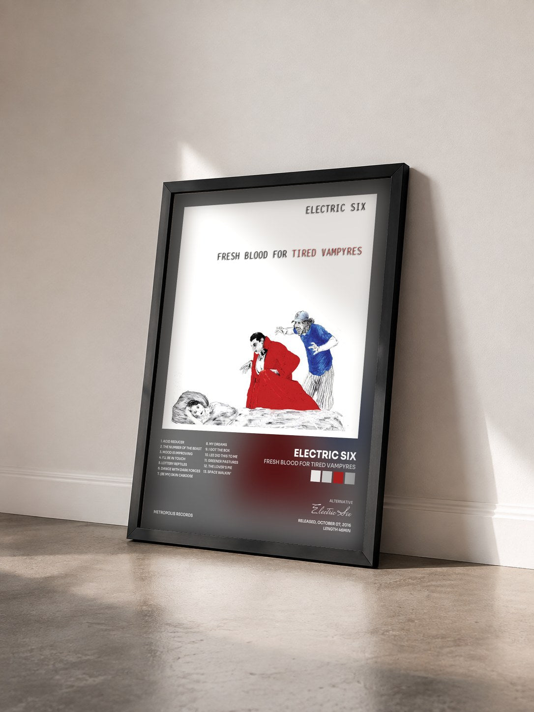 #noir Tableau de l'album Fresh Blood For Tired Vampyres de Electric Six vu de trois quarts, cadre noir