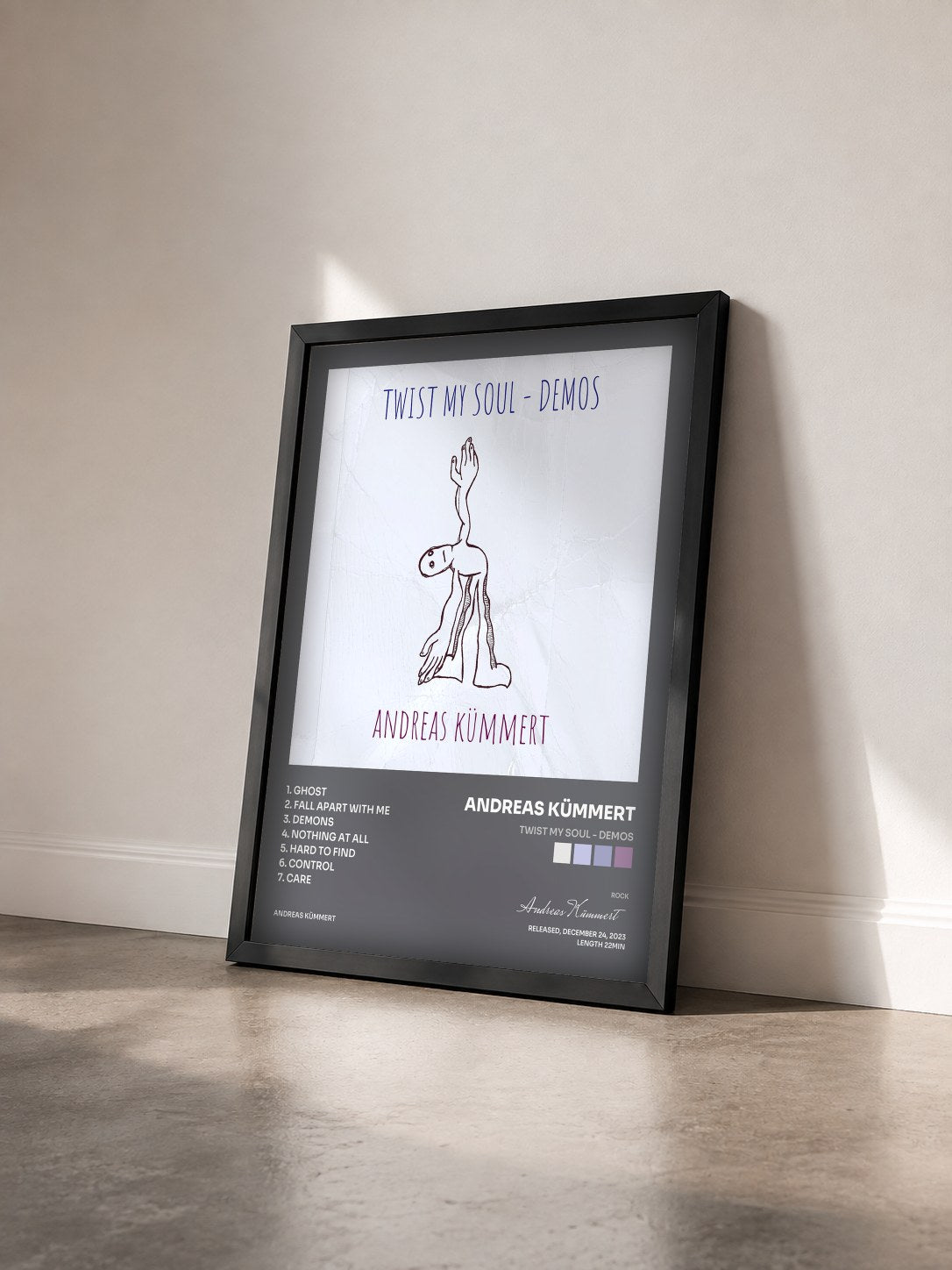 #noir Tableau de l'album Twist My Soul - Demos de Andreas Kümmert vu de trois quarts, cadre noir