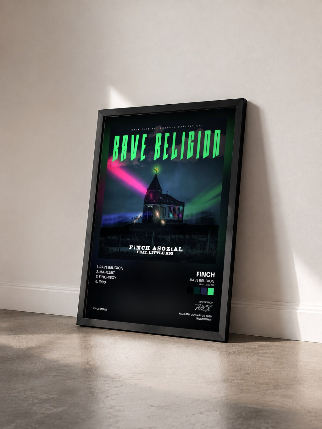 #noir Rave Religion (feat. Little Big) di FiNCH in stampa incorniciata vista di tre quarti, cornice nera