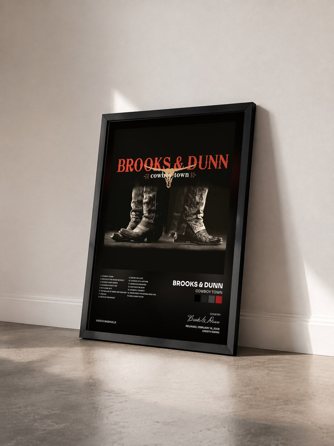 #noir Tableau de l'album Cowboy Town de Brooks & Dunn vu de trois quarts, cadre noir