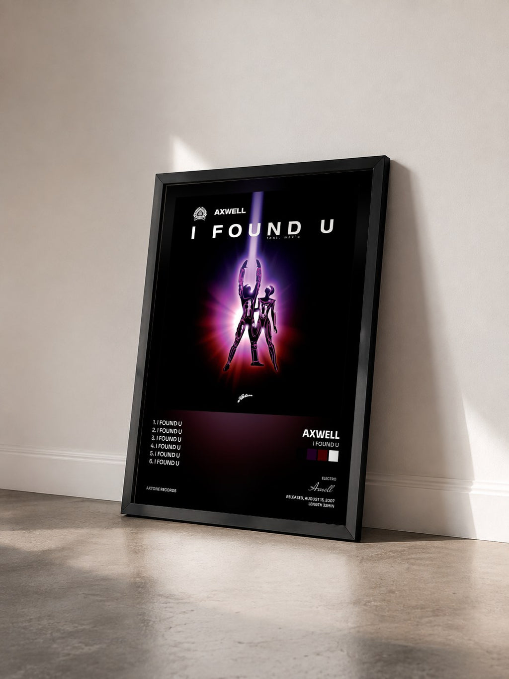 #noir Tableau de l'album I Found U de Axwell vu de trois quarts, cadre noir