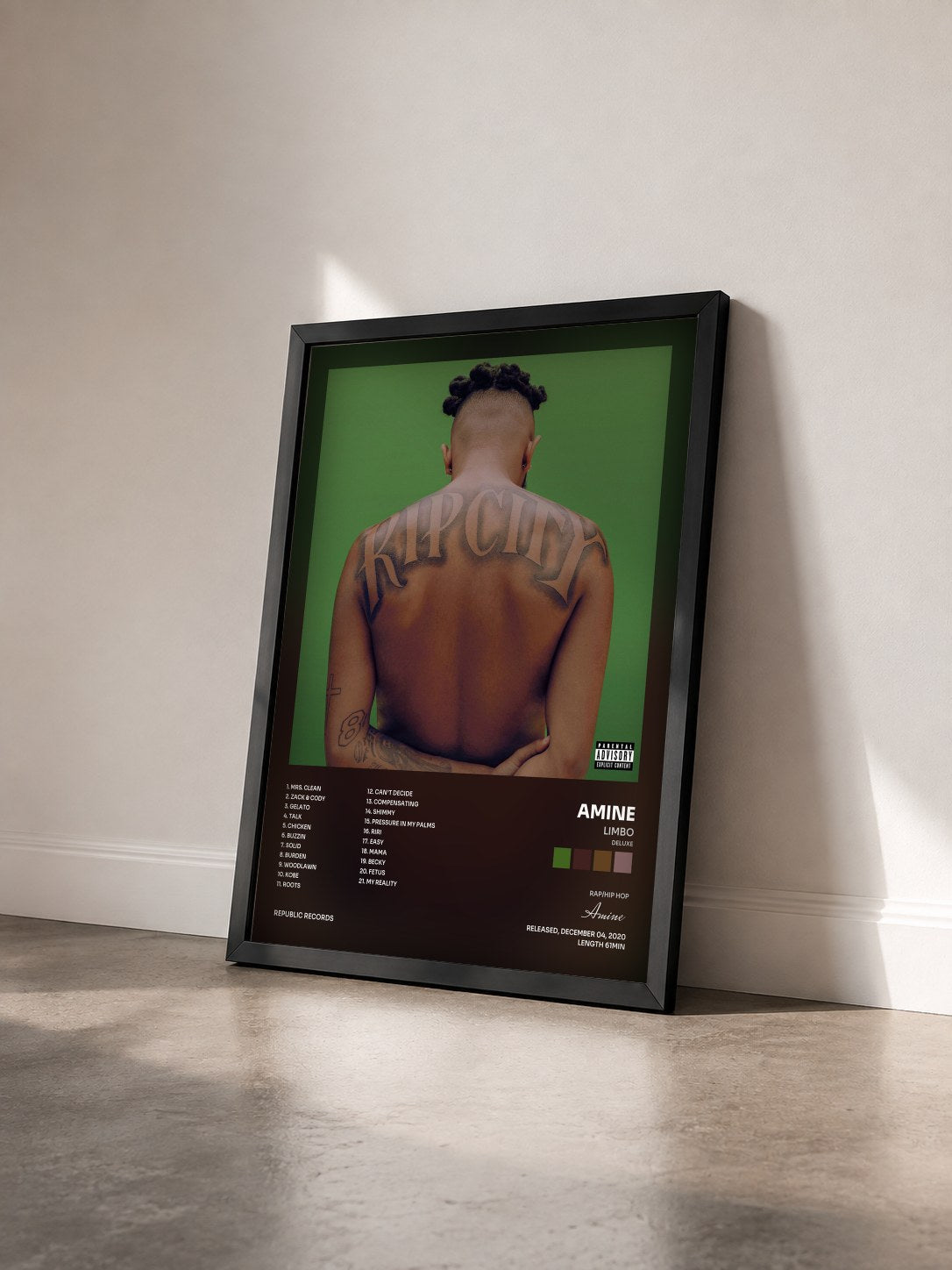 #noir Tableau de l'album Limbo (Deluxe) de Amine vu de trois quarts, cadre noir