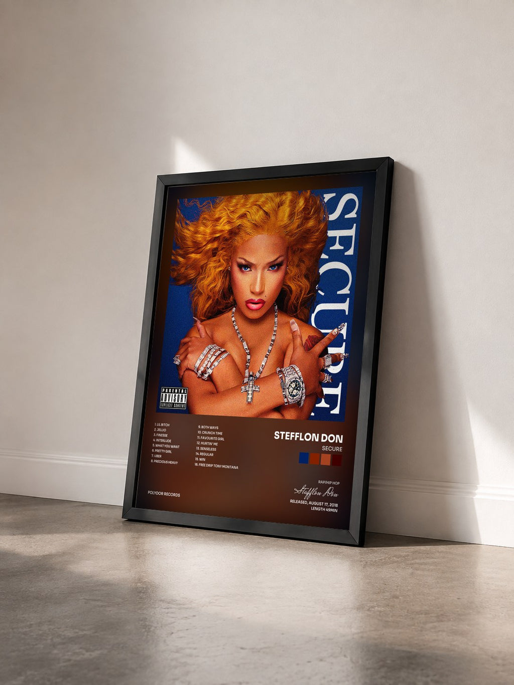 #noir Tableau de l'album SECURE de Stefflon Don vu de trois quarts, cadre noir