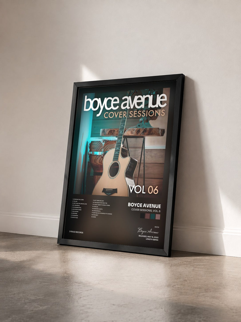 #noir Tableau de l'album Cover Sessions, Vol. 6 de Boyce Avenue vu de trois quarts, cadre noir