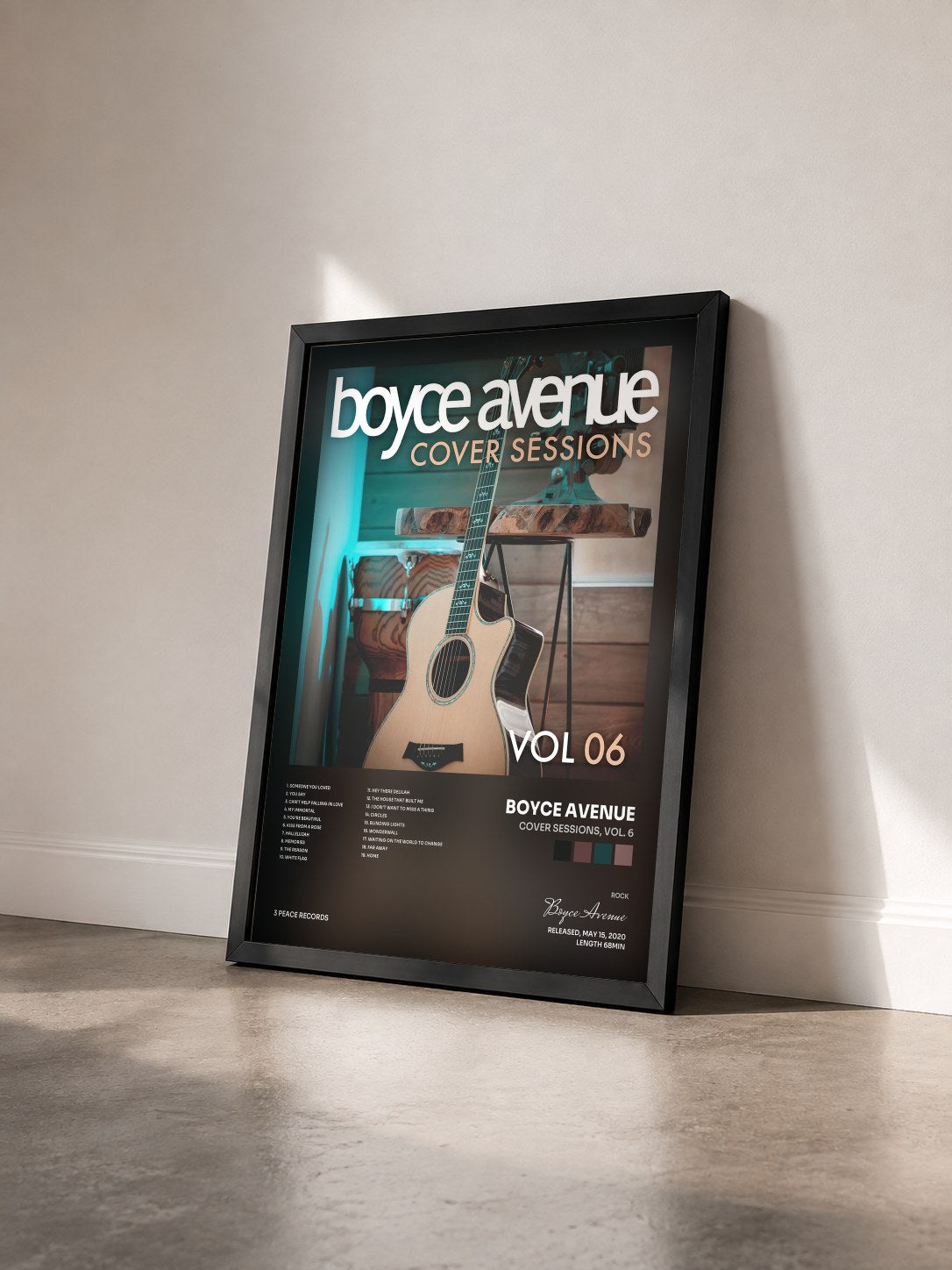 #noir Tableau de l'album Cover Sessions, Vol. 6 de Boyce Avenue vu de trois quarts, cadre noir