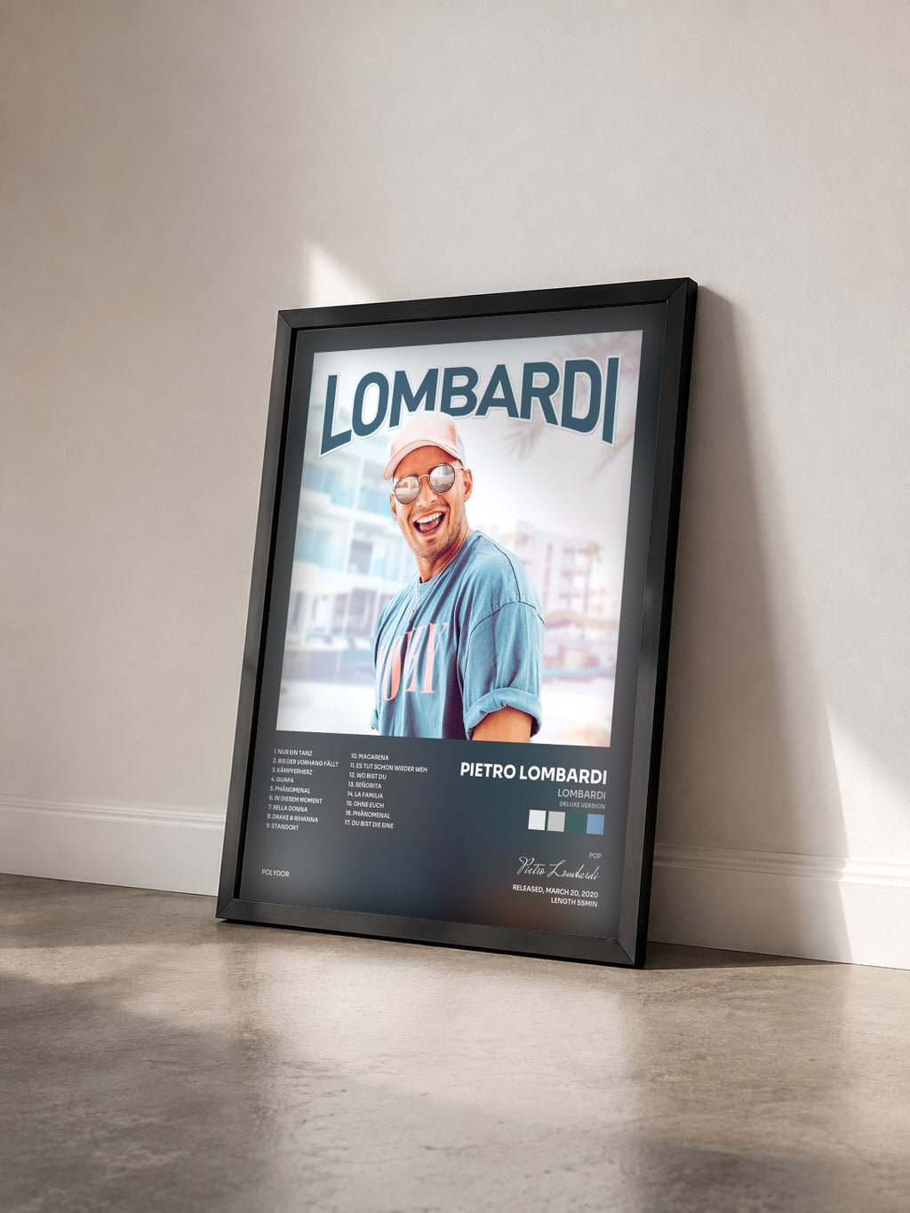 #noir Tableau de l'album LOMBARDI (Deluxe Version) de Pietro Lombardi vu de trois quarts, cadre noir