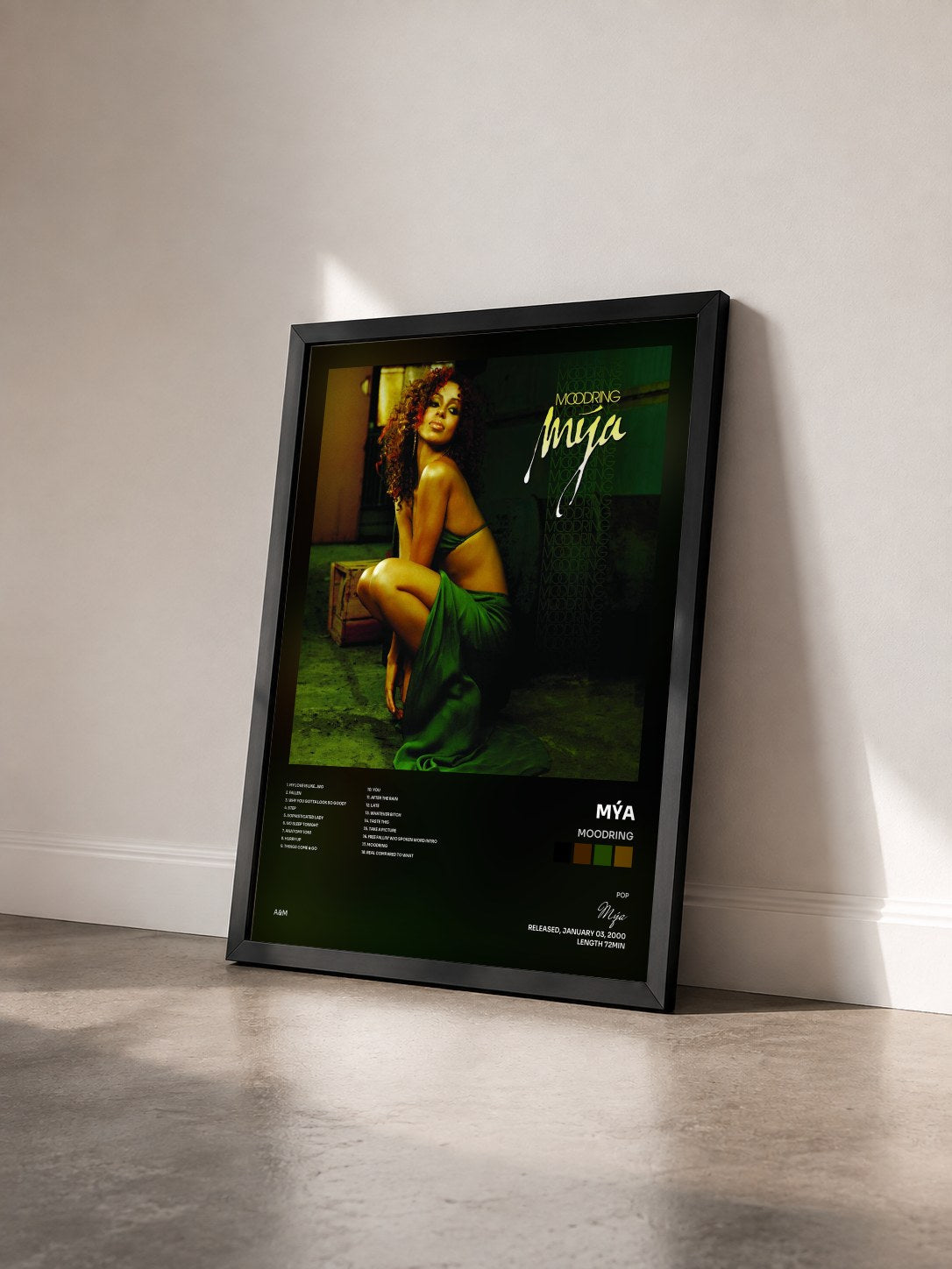 #noir Tableau de l'album Moodring de Mýa vu de trois quarts, cadre noir