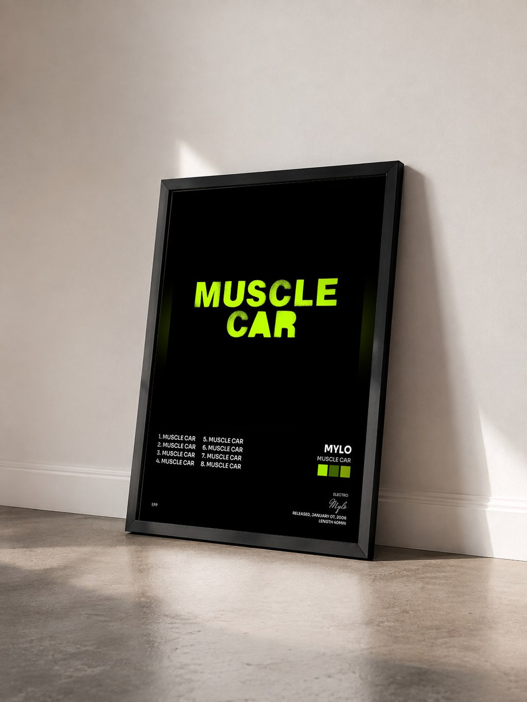 #noir Tableau de l'album Muscle Car de Mylo vu de trois quarts, cadre noir