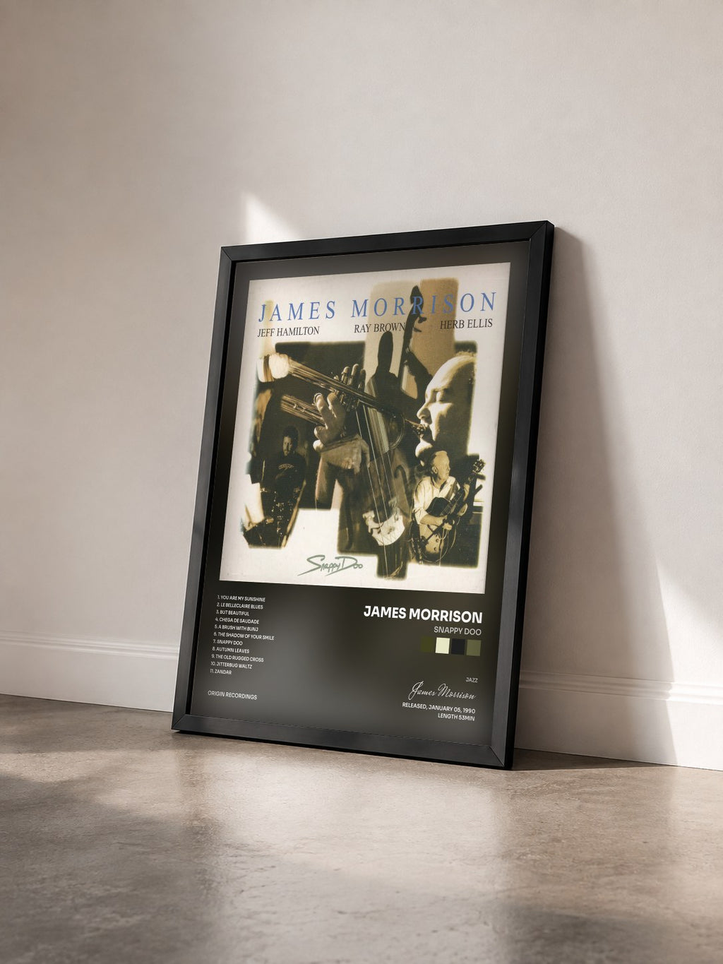 #noir Tableau de l'album Snappy Doo de James Morrison vu de trois quarts, cadre noir