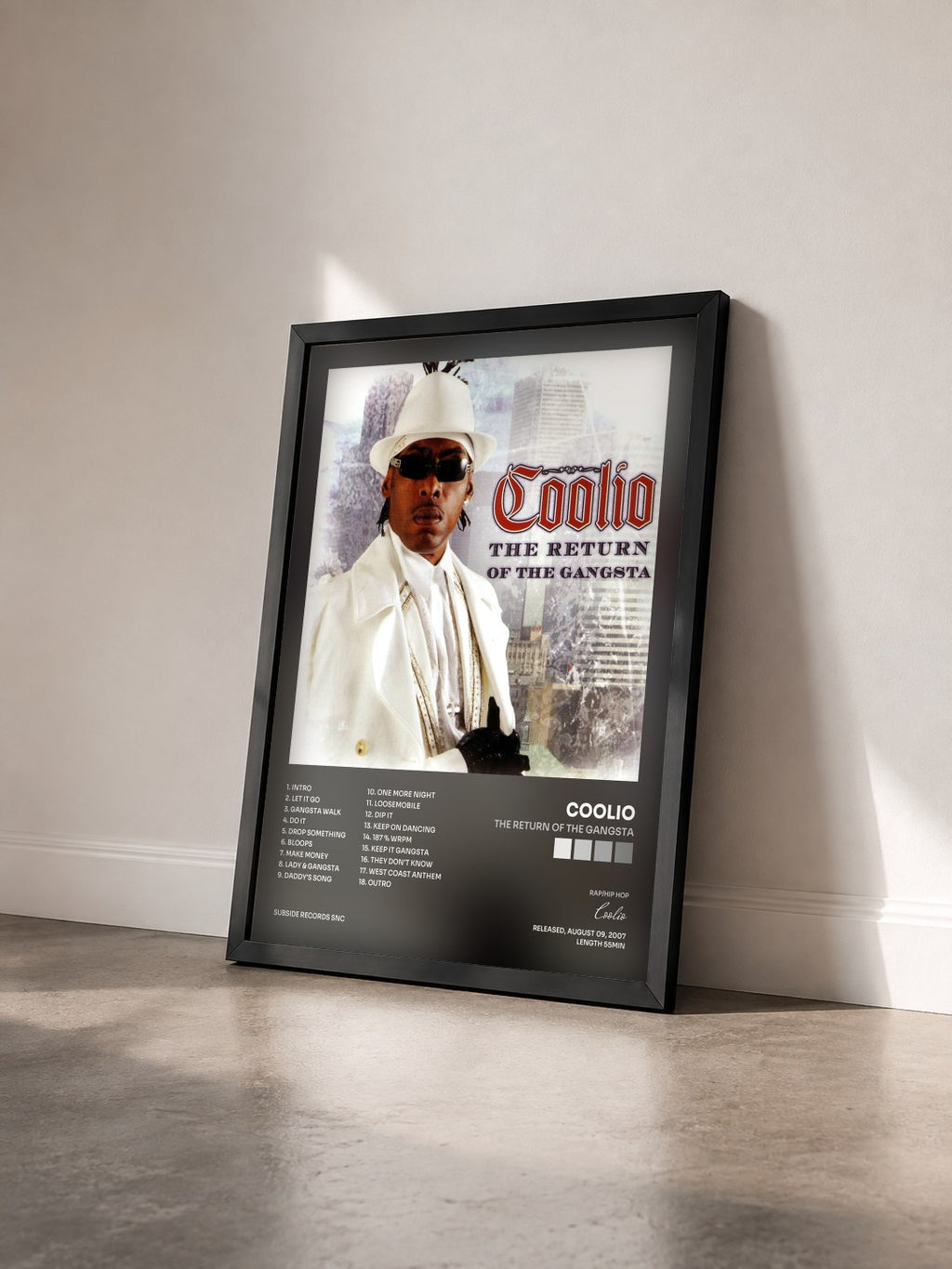 #noir Tableau de l'album The Return Of The Gangsta de Coolio vu de trois quarts, cadre noir