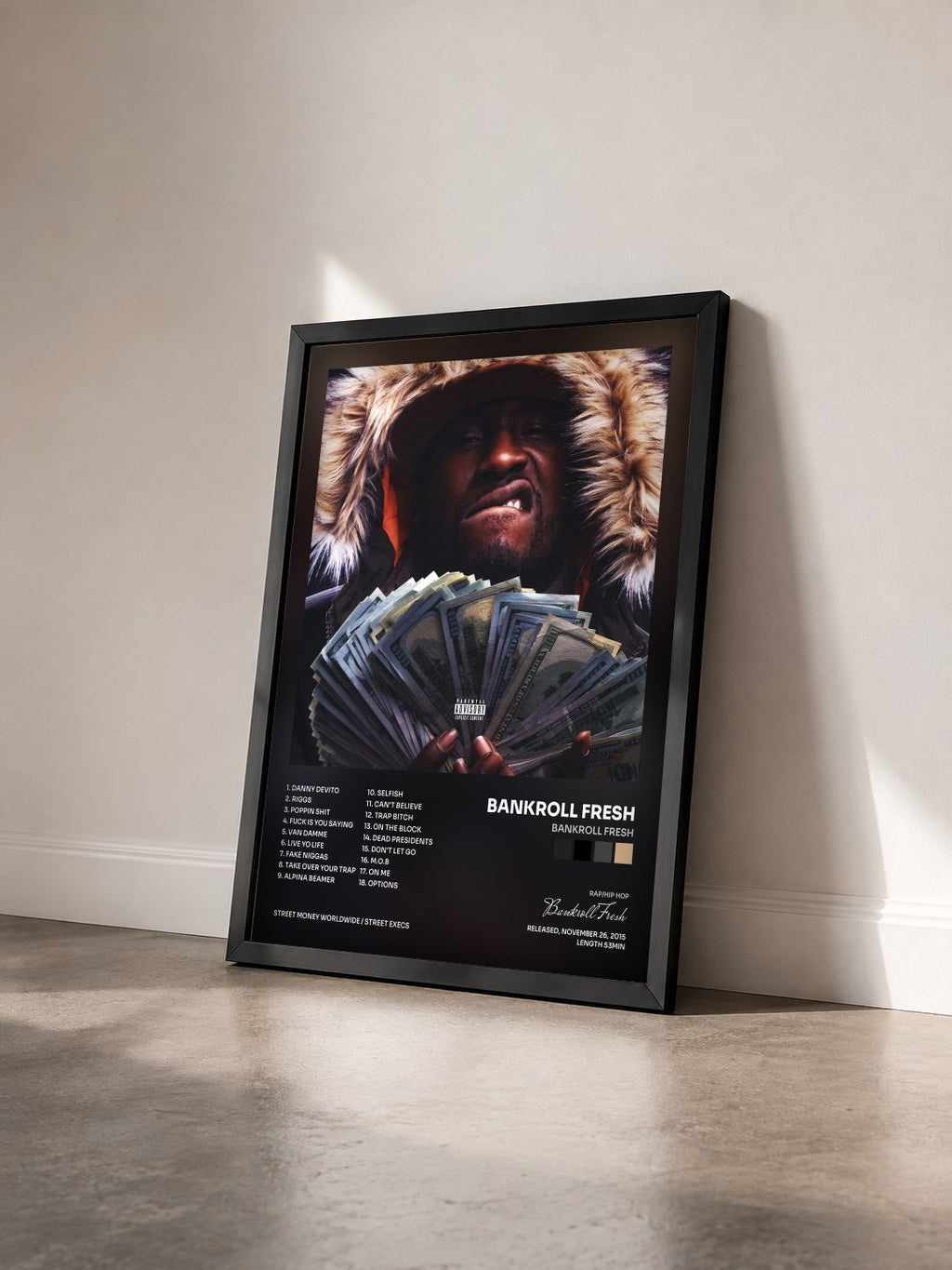 #noir Tableau de l'album Bankroll Fresh de Bankroll Fresh vu de trois quarts, cadre noir