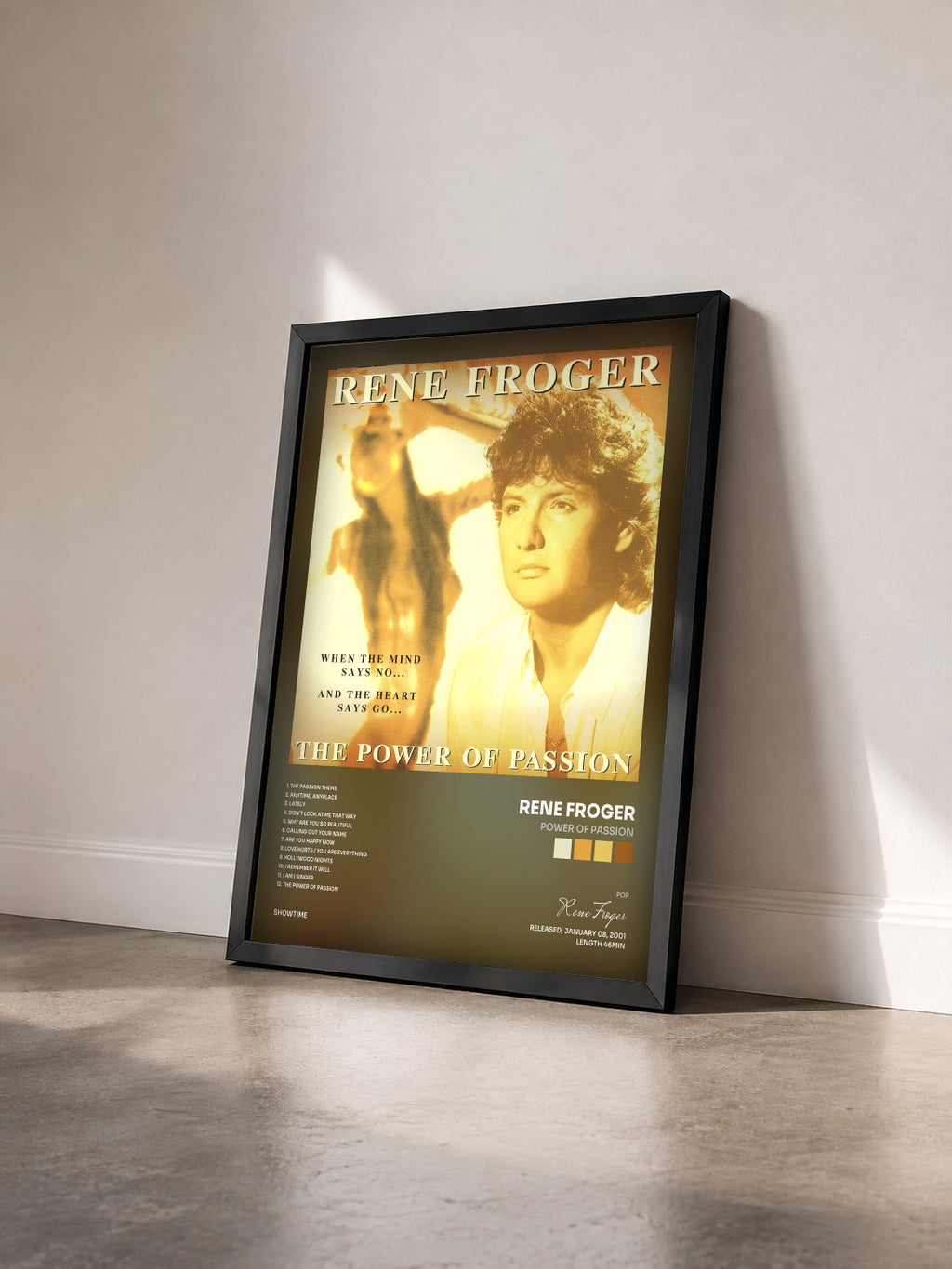 #noir Tableau de l'album Power Of Passion de Rene Froger vu de trois quarts, cadre noir