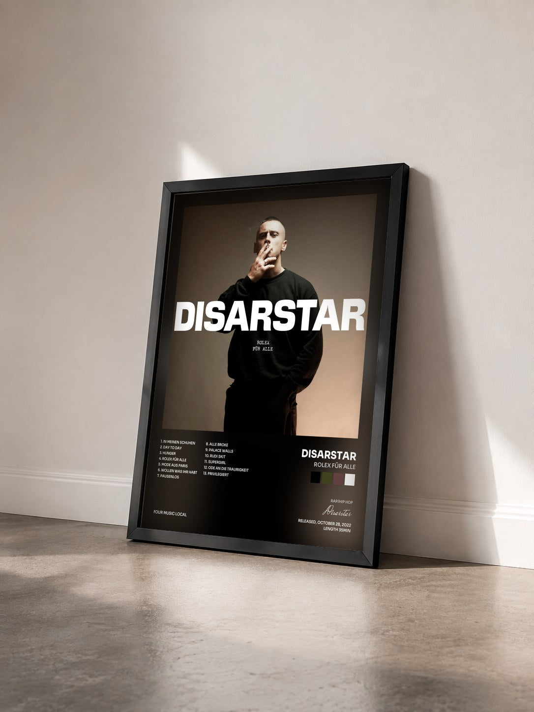 #noir Tableau de l'album ROLEX FÜR ALLE de Disarstar vu de trois quarts, cadre noir