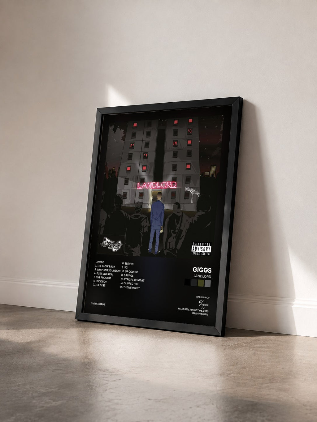 #noir Tableau de l'album Landlord de Giggs vu de trois quarts, cadre noir